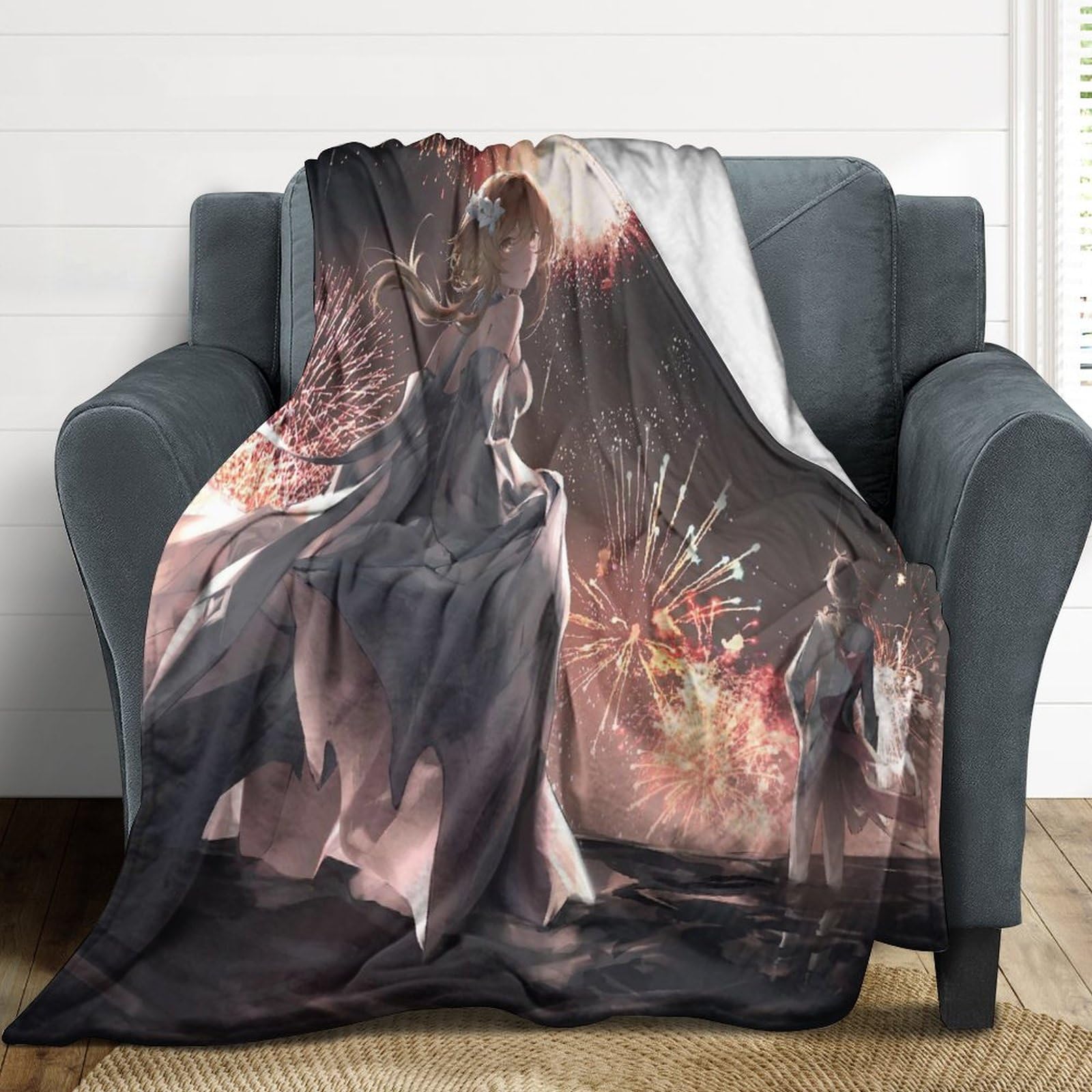 Amazon｜原神-花火の下の蛍の振り向きブランケット 毛布40